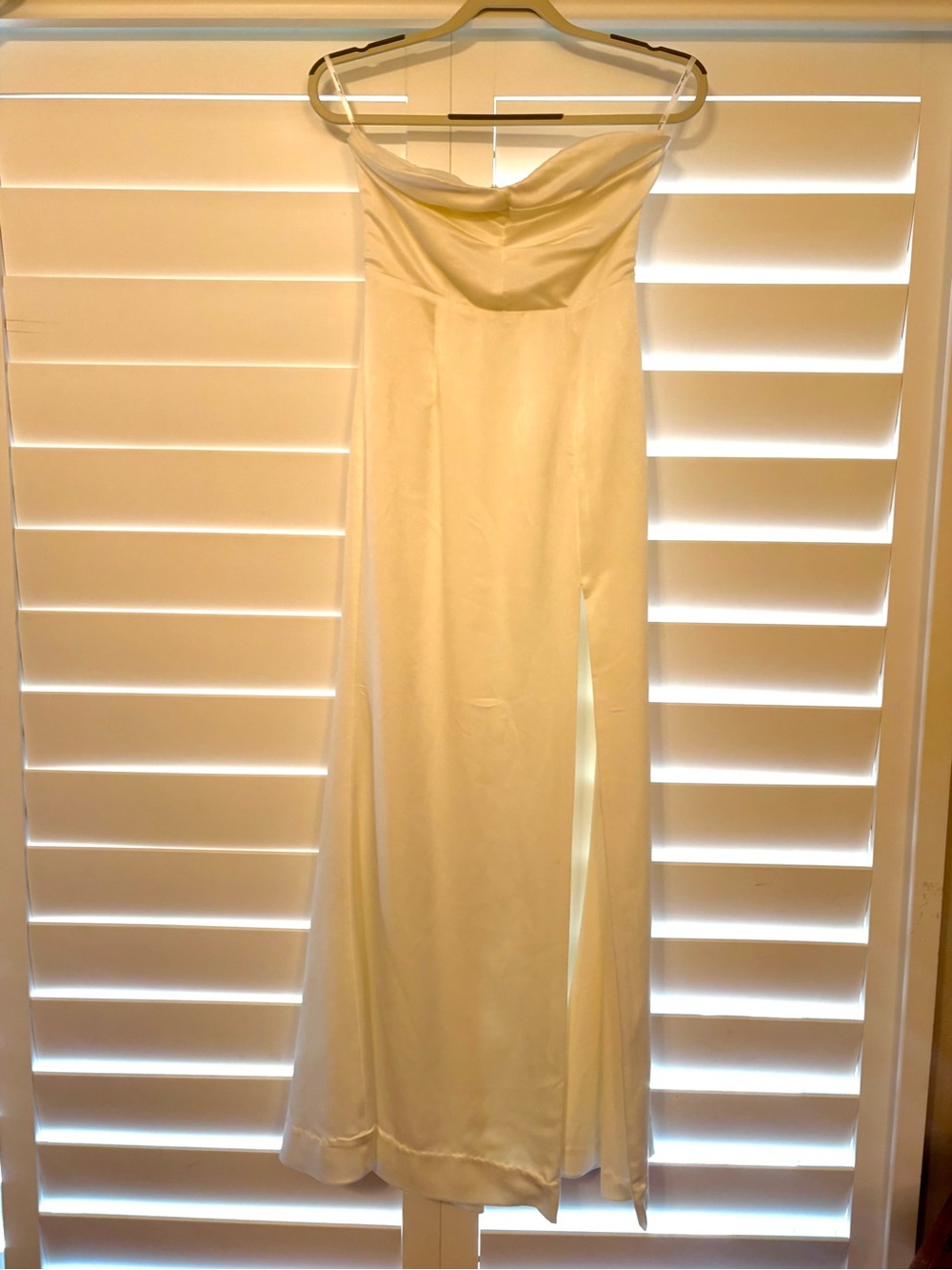 Lovers + Friends Strapless Cream Evening Dress with Front Slit